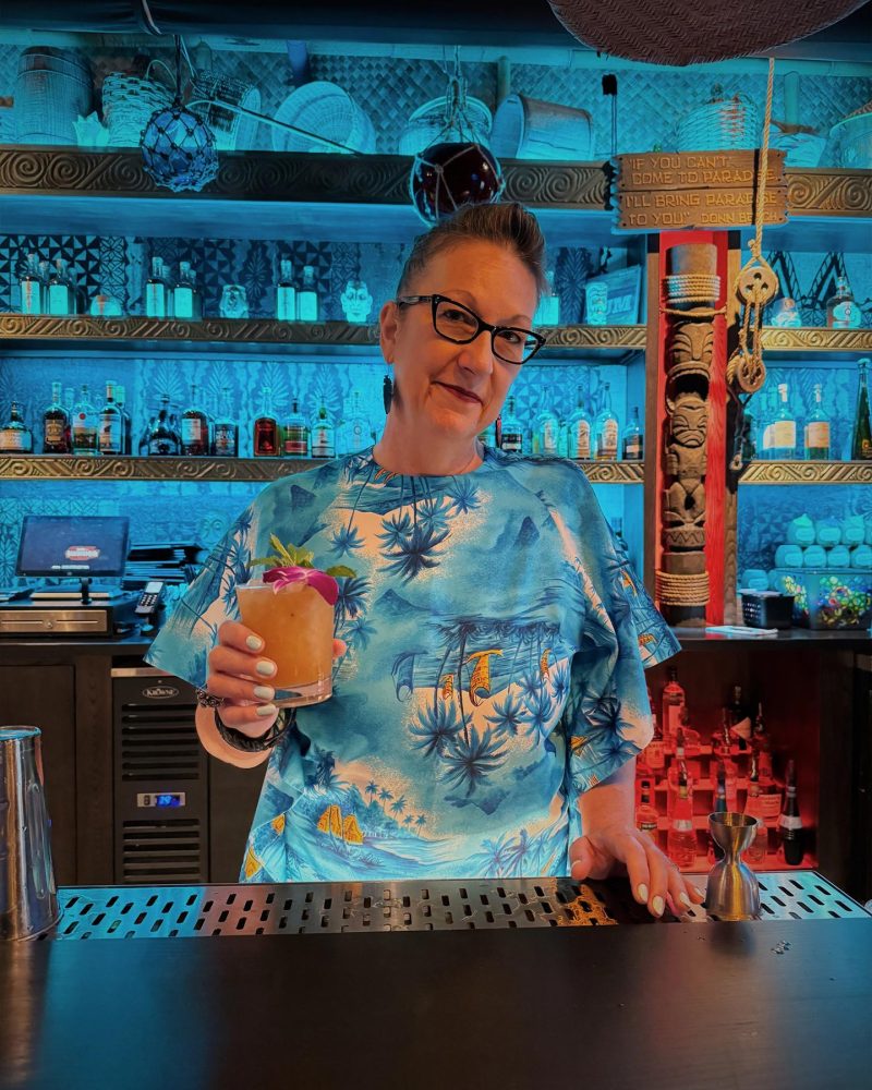 Bartender making cocktails